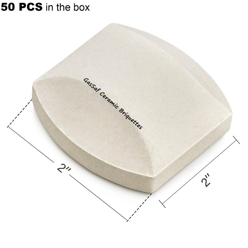 GasSaf Ceramic Briquettes Replacement for Select Turbo, Nexgrill Gas Grill Models, 2 x 2 x 0.8 inch, Set of 50 pcs - Image 2